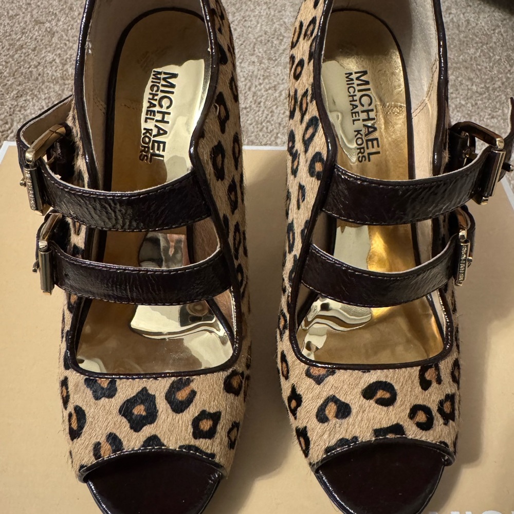 MICHAEL by Michael Kors Webster Open Toe Haircalf Heels - Cheetah